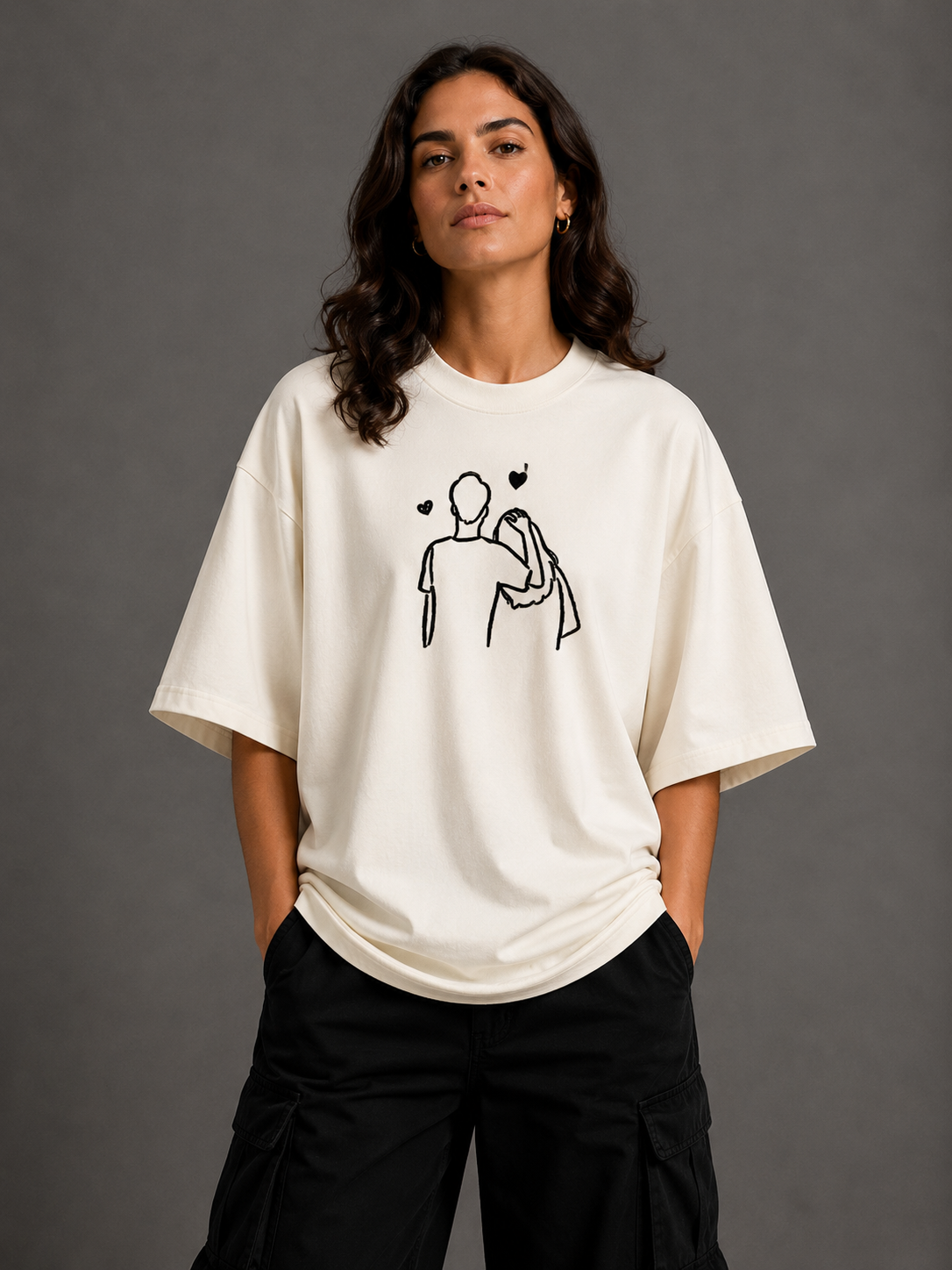 Zellee "Line-Stitch Love Edition" Heavyweight Oversized Relaxed Fit T-Shirt