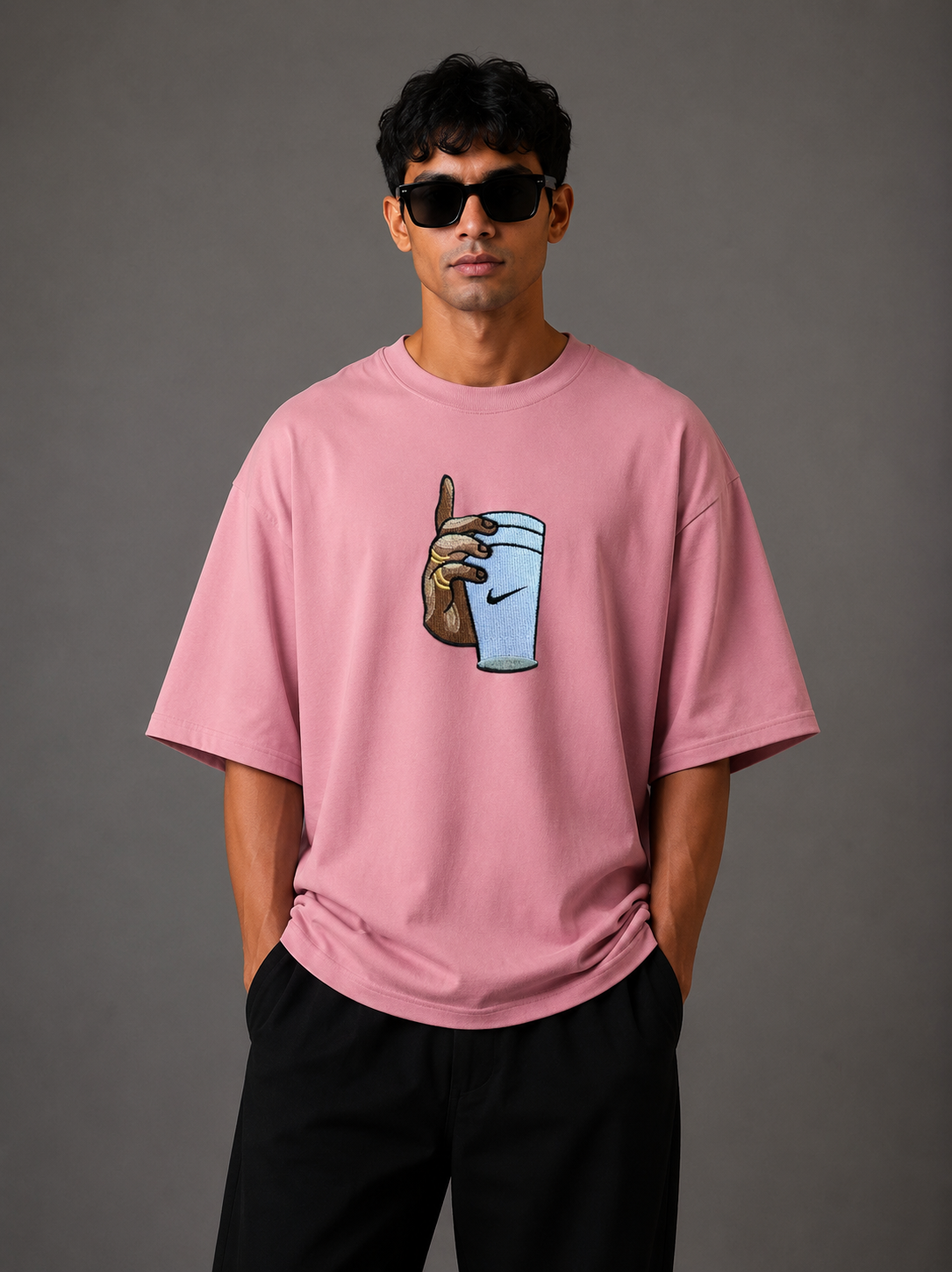 Zellee "Vibe Check" High-Density Embroidered Relaxed Fit Oversized T-Shirt