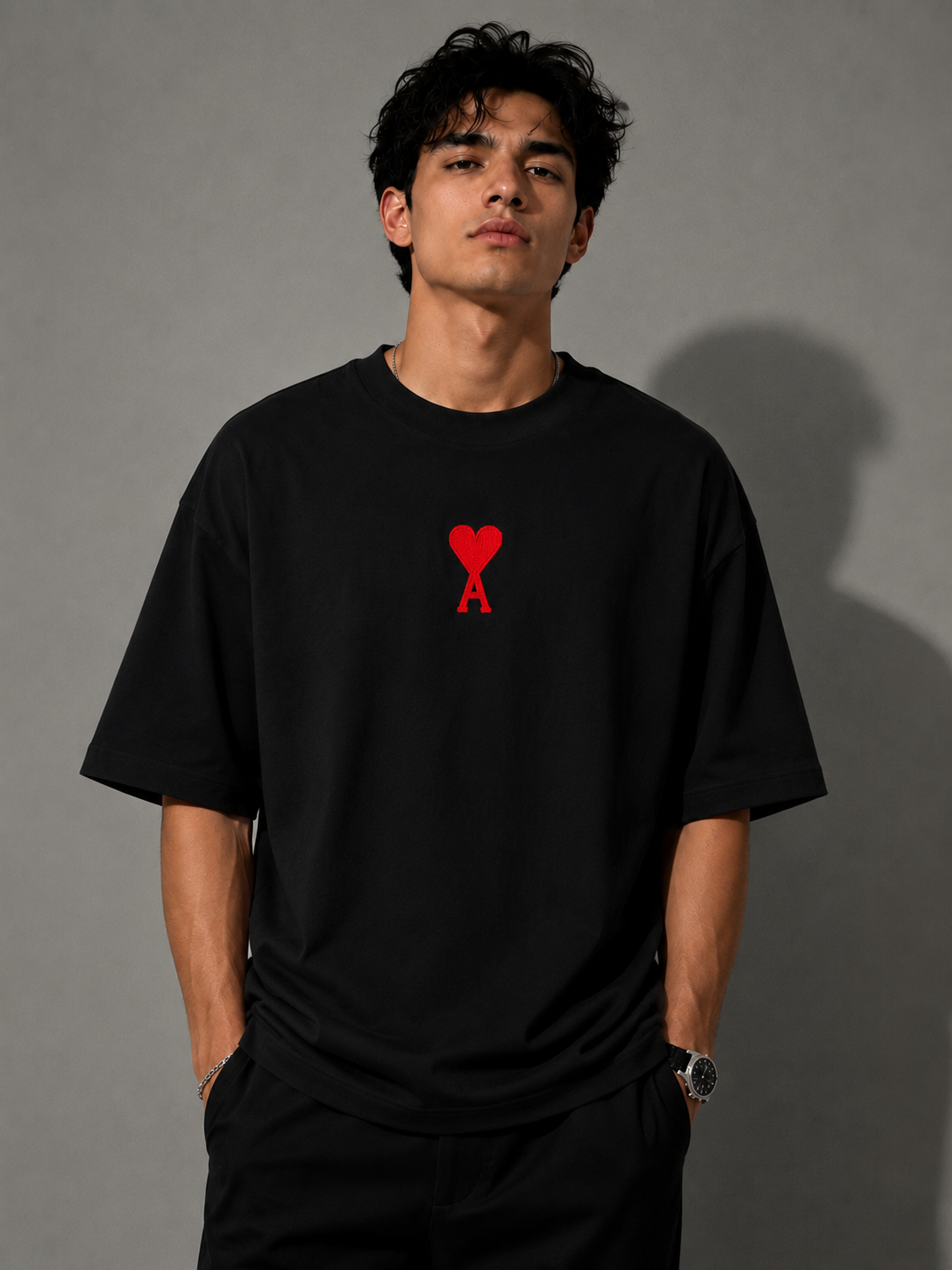 Zellee "Aesthetic Heart" High-Density Embroidered Oversized Relaxed Fit T-Shirt