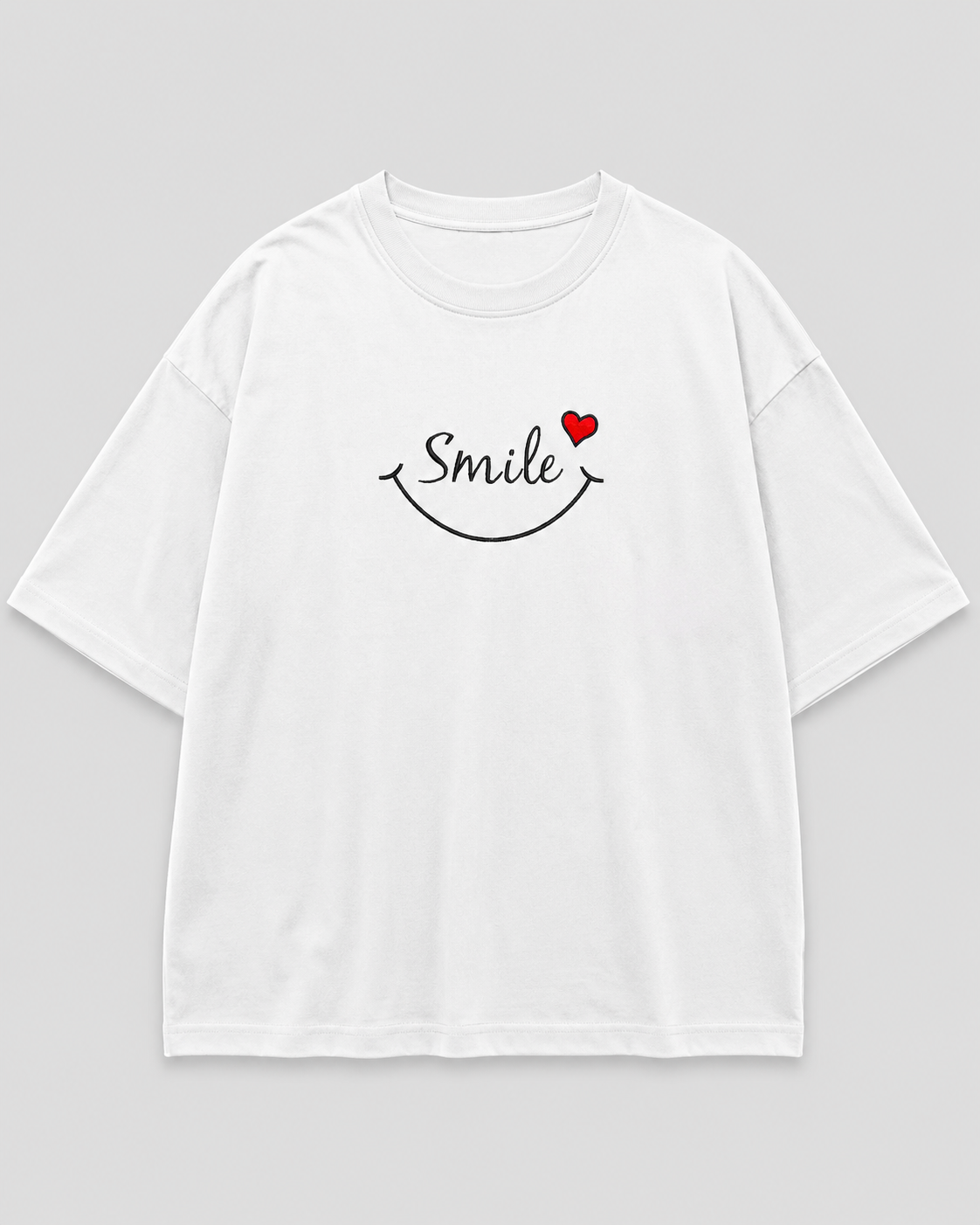 Zellee "Smile Heart" Line-Stitch Relaxed Fit Oversized T-Shirt