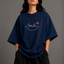 Zellee "Smile Heart" Line-Stitch Relaxed Fit Oversized T-Shirt