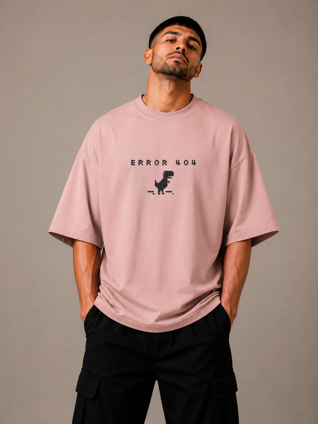 Zellee "Error 404" Pixel-Stitch Relaxed Fit Oversized T-Shirt