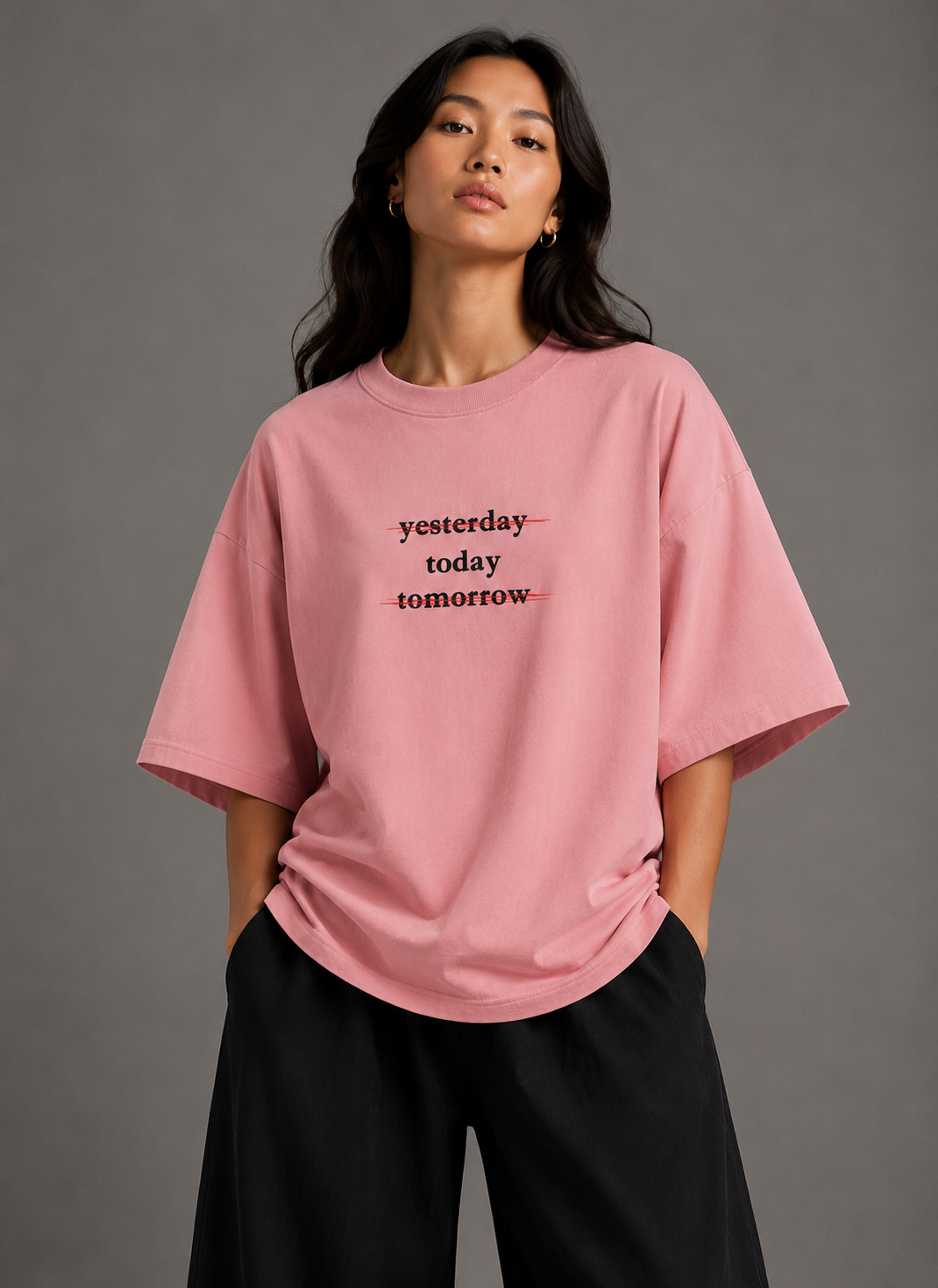 Zellee "Today" Line-Stitch Relaxed Fit Oversized T-Shirt