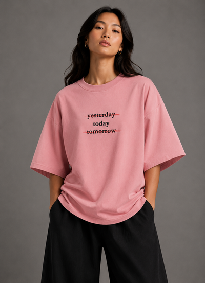 Zellee "Today" Line-Stitch Relaxed Fit Oversized T-Shirt