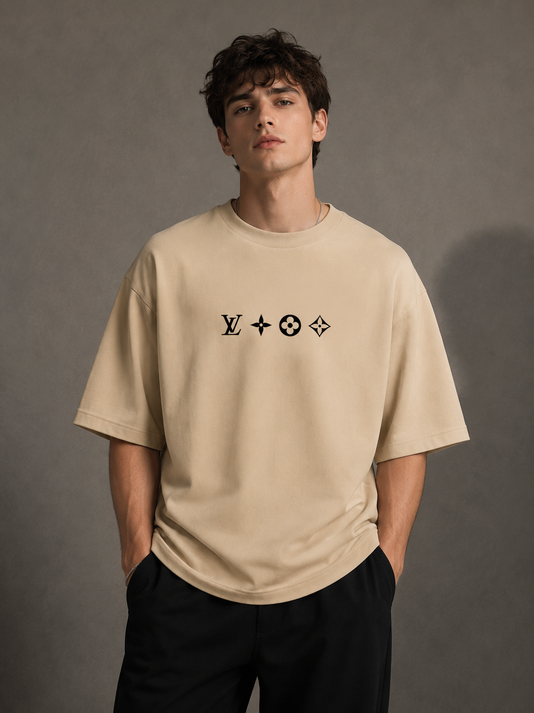 Zellee "Monogram Luxe" High-Density Embroidered Oversized Relaxed Fit T-Shirt