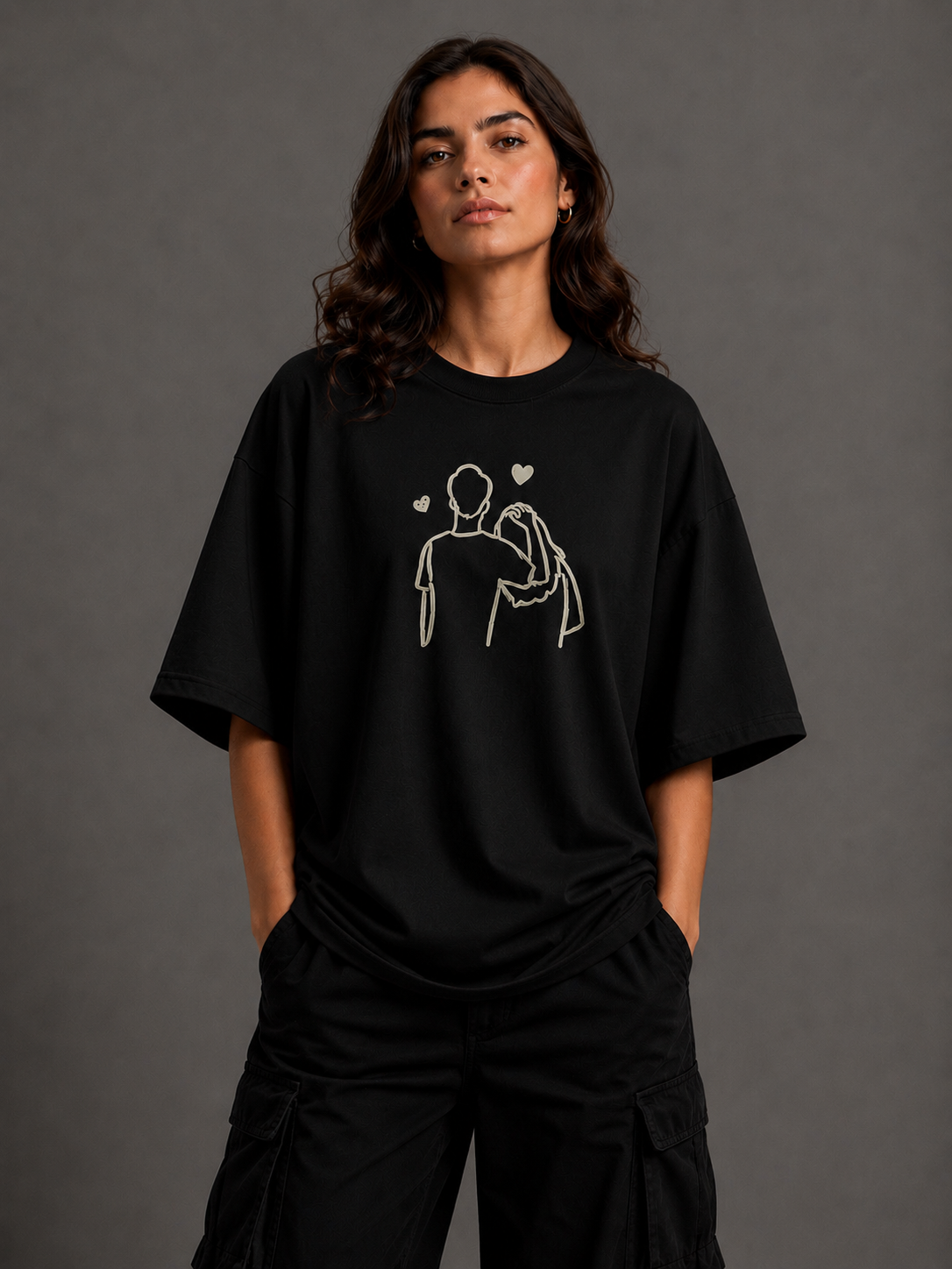 Zellee "Line-Stitch Love Edition" Heavyweight Oversized Relaxed Fit T-Shirt