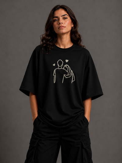 Zellee "Line-Stitch Love Edition" Heavyweight Oversized Relaxed Fit T-Shirt