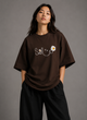 Zellee "Floral Smile" Line-Stitch Relaxed Fit Oversized T-Shirt