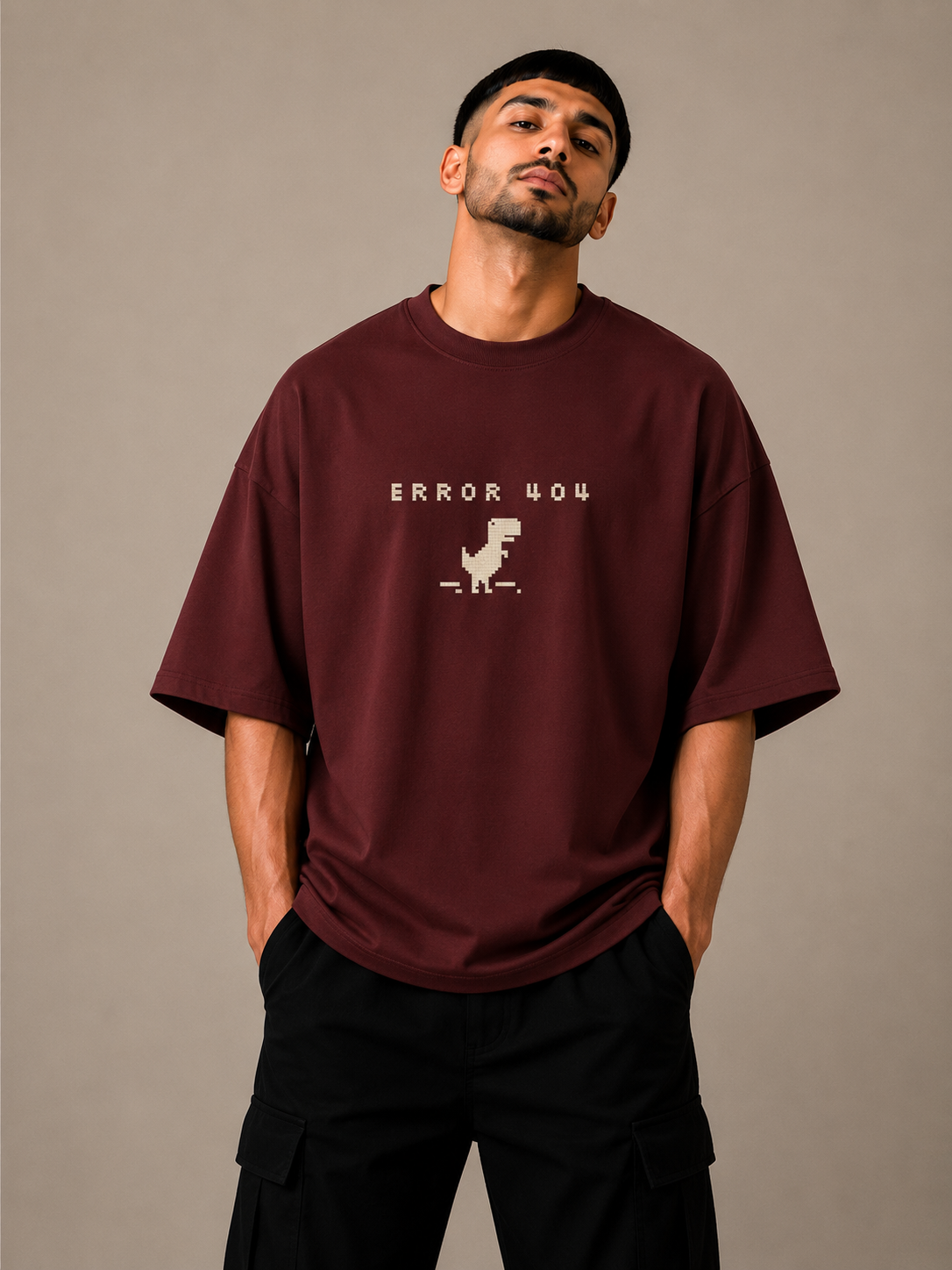 Zellee "Error 404" Pixel-Stitch Relaxed Fit Oversized T-Shirt