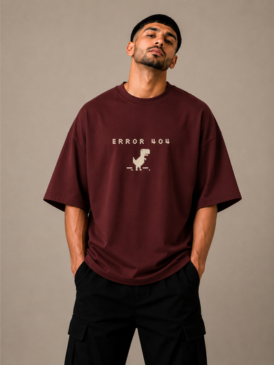Zellee "Error 404" Pixel-Stitch Relaxed Fit Oversized T-Shirt
