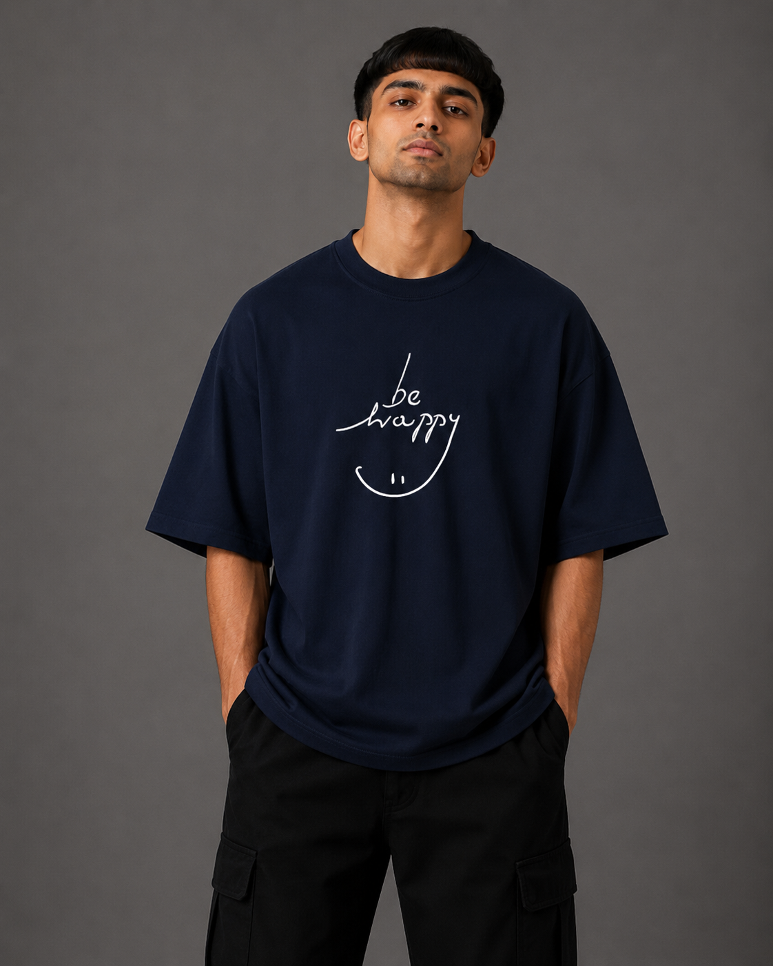 Zellee "Always Smile" Line-Stitch Relaxed Fit Oversized T-Shirt