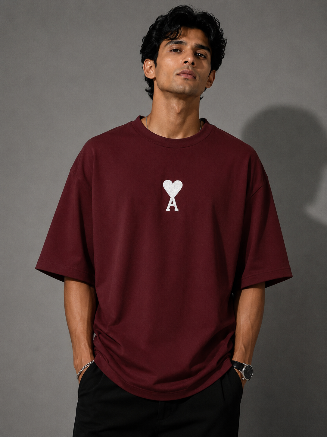 Zellee "Aesthetic Heart" High-Density Embroidered Oversized Relaxed Fit T-Shirt