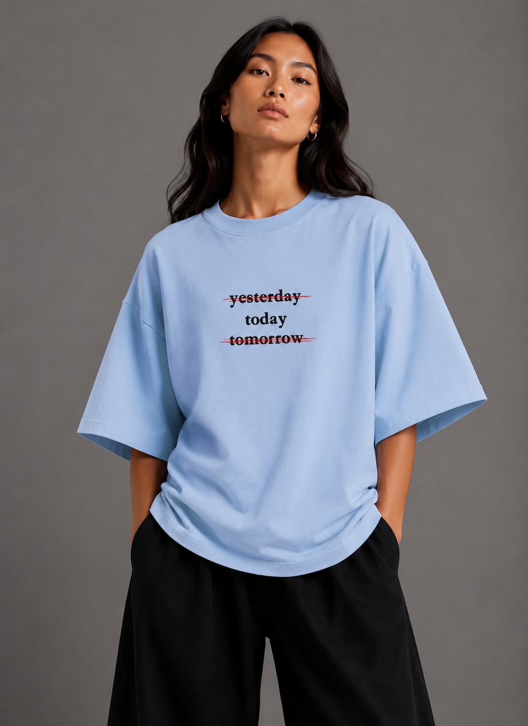 Zellee "Today" Line-Stitch Relaxed Fit Oversized T-Shirt