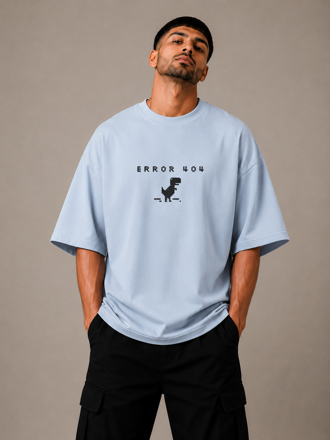 Zellee "Error 404" Pixel-Stitch Relaxed Fit Oversized T-Shirt