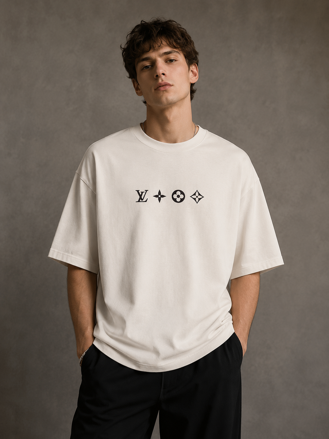 Zellee "Monogram Luxe" High-Density Embroidered Oversized Relaxed Fit T-Shirt
