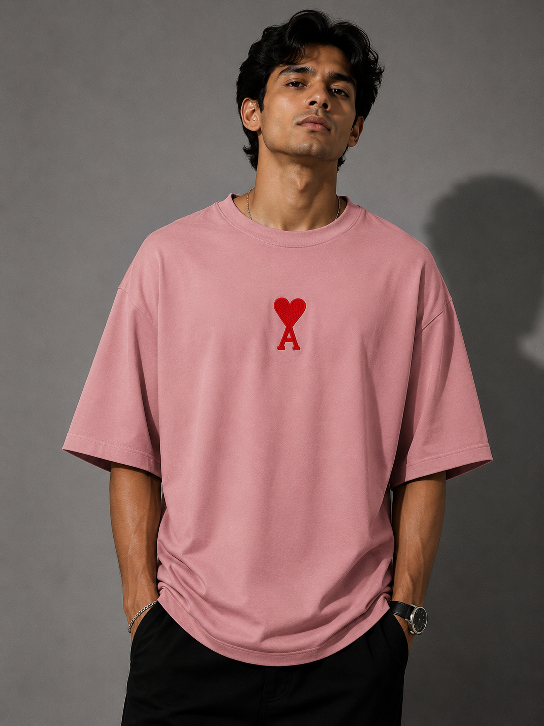 Zellee "Aesthetic Heart" High-Density Embroidered Oversized Relaxed Fit T-Shirt