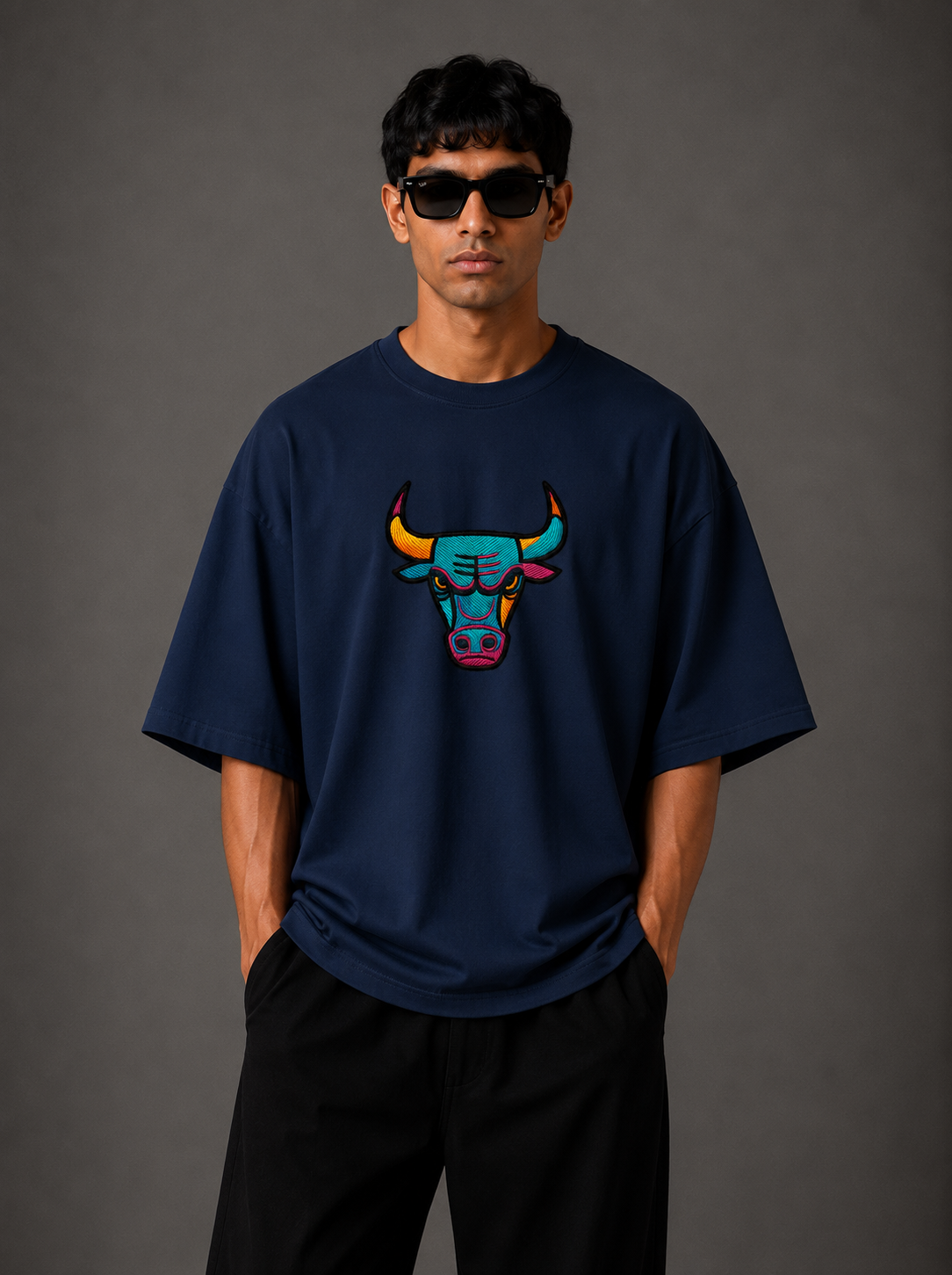 Zellee "Neon Bull" Multi-Stitch Relaxed Fit Oversized T-Shirt