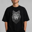 Zellee Premium Green-Eyed Wolf Embroidered Oversized White T-Shirt