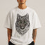 Zellee Premium Green-Eyed Wolf Embroidered Oversized White T-Shirt