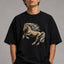 Zellee Premium Oversized Black T-Shirt for Men | Golden Horse Embroidery Design | Heavyweight Cotton Streetwear