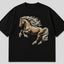 Zellee Premium Oversized Black T-Shirt for Men | Golden Horse Embroidery Design | Heavyweight Cotton Streetwear