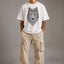 Zellee Premium Green-Eyed Wolf Embroidered Oversized Brown T-Shirt