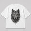 Zellee Premium Green-Eyed Wolf Embroidered Oversized White T-Shirt