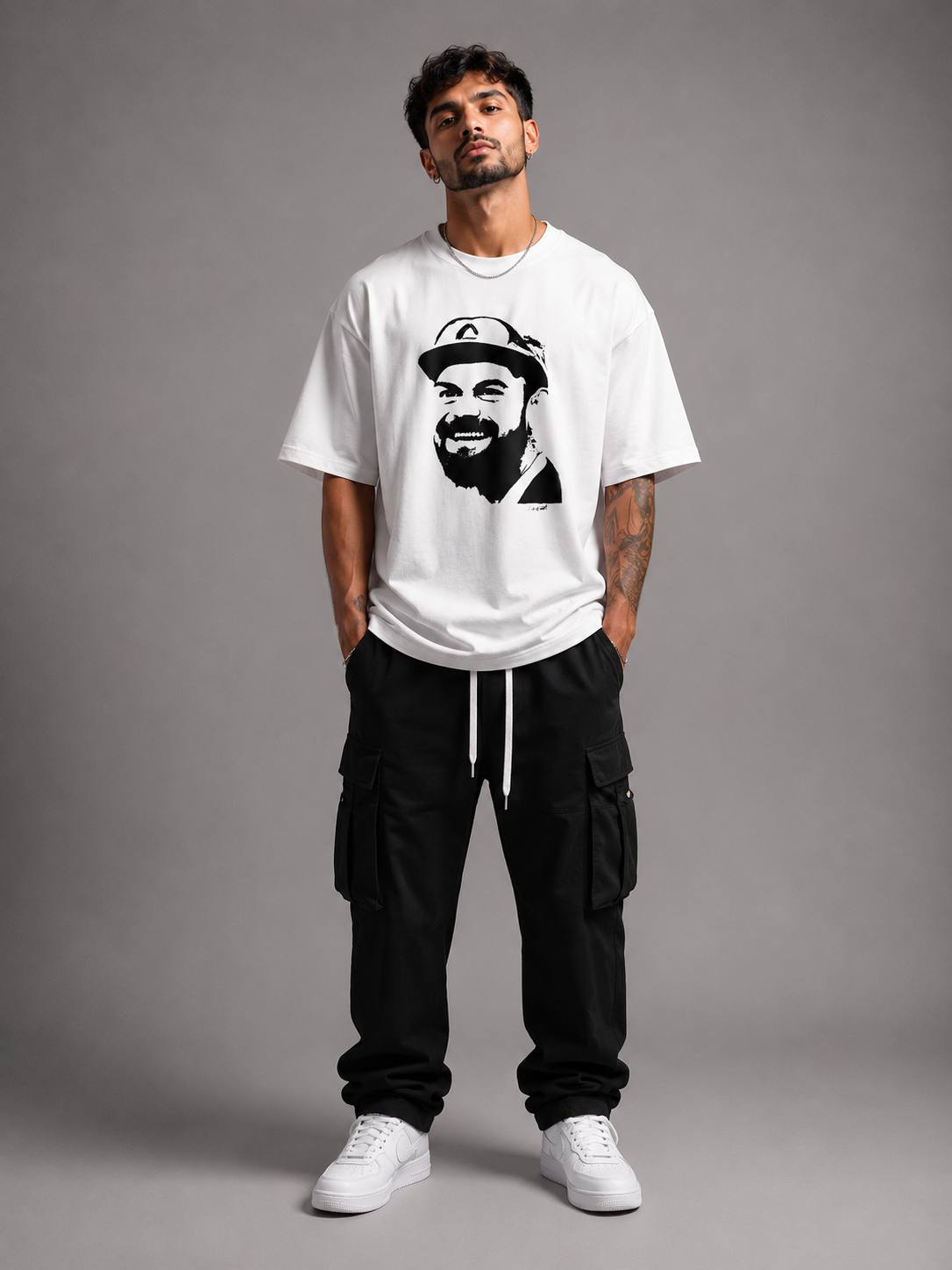 Zellee The King Kohli Embroidered Oversized T-Shirt - White