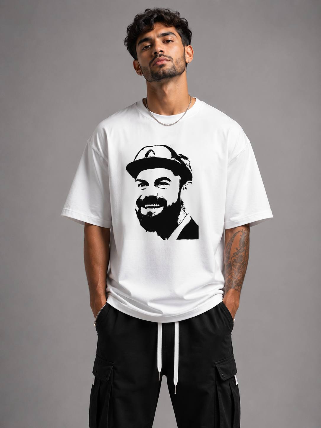 Zellee The King Kohli Embroidered Oversized T-Shirt - White