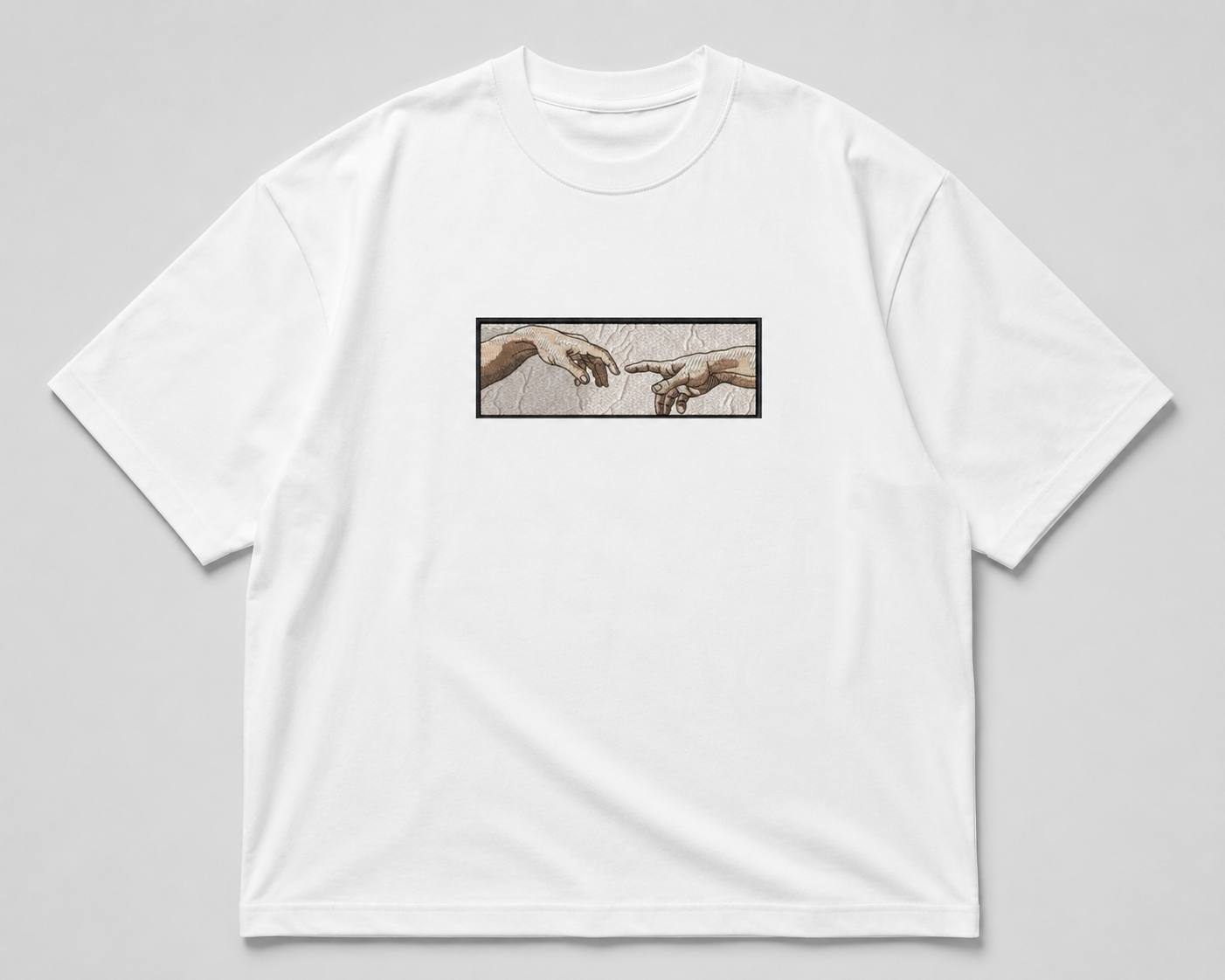 Zellee The Creation of Adam Embroidered Oversized T-Shirt - Blue