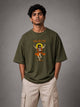 Zellee Premium Oversized Brown Embroidered T-Shirt | Jai Shree Ram Lord Hanuman Design | Streetwear Cotton Tee for Men