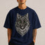 Zellee Premium Green-Eyed Wolf Embroidered Oversized White T-Shirt