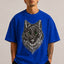 Zellee Premium Green-Eyed Wolf Embroidered Oversized White T-Shirt