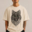 Zellee Premium Green-Eyed Wolf Embroidered Oversized Brown T-Shirt