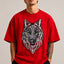 Zellee Premium Green-Eyed Wolf Embroidered Oversized Brown T-Shirt