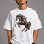Zellee Premium Oversized Whie T-Shirt for Men | Golden Horse Embroidery Design | Heavyweight Cotton Streetwear