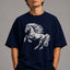 Zellee Premium Oversized Black T-Shirt for Men | Golden Horse Embroidery Design | Heavyweight Cotton Streetwear