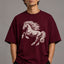 Zellee Premium Oversized Black T-Shirt for Men | Golden Horse Embroidery Design | Heavyweight Cotton Streetwear