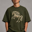 Zellee Premium Oversized Whie T-Shirt for Men | Golden Horse Embroidery Design | Heavyweight Cotton Streetwear