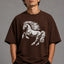 Zellee Premium Oversized Whie T-Shirt for Men | Golden Horse Embroidery Design | Heavyweight Cotton Streetwear