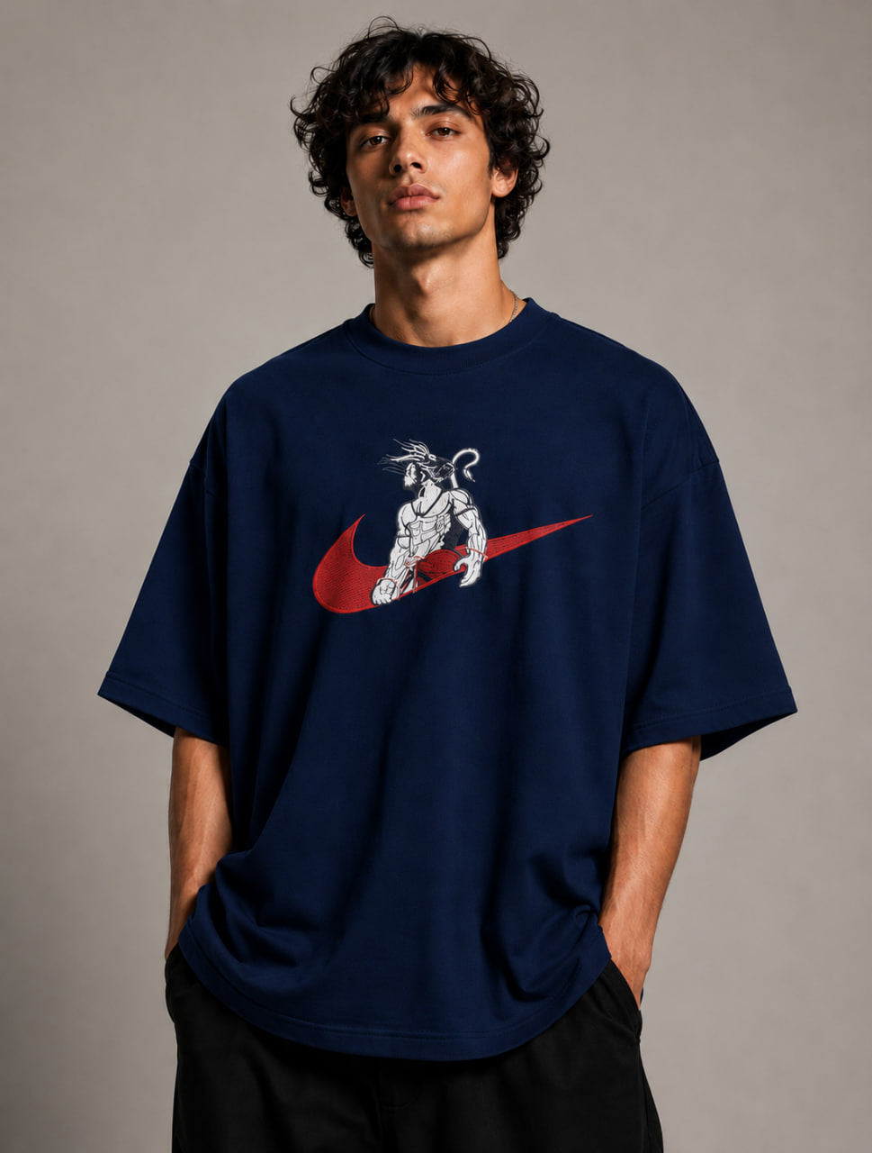 Zellee Premium Maroon Oversized T-Shirt | Bajrangi Hanuman Embroidery Design | Heavyweight Cotton Streetwear