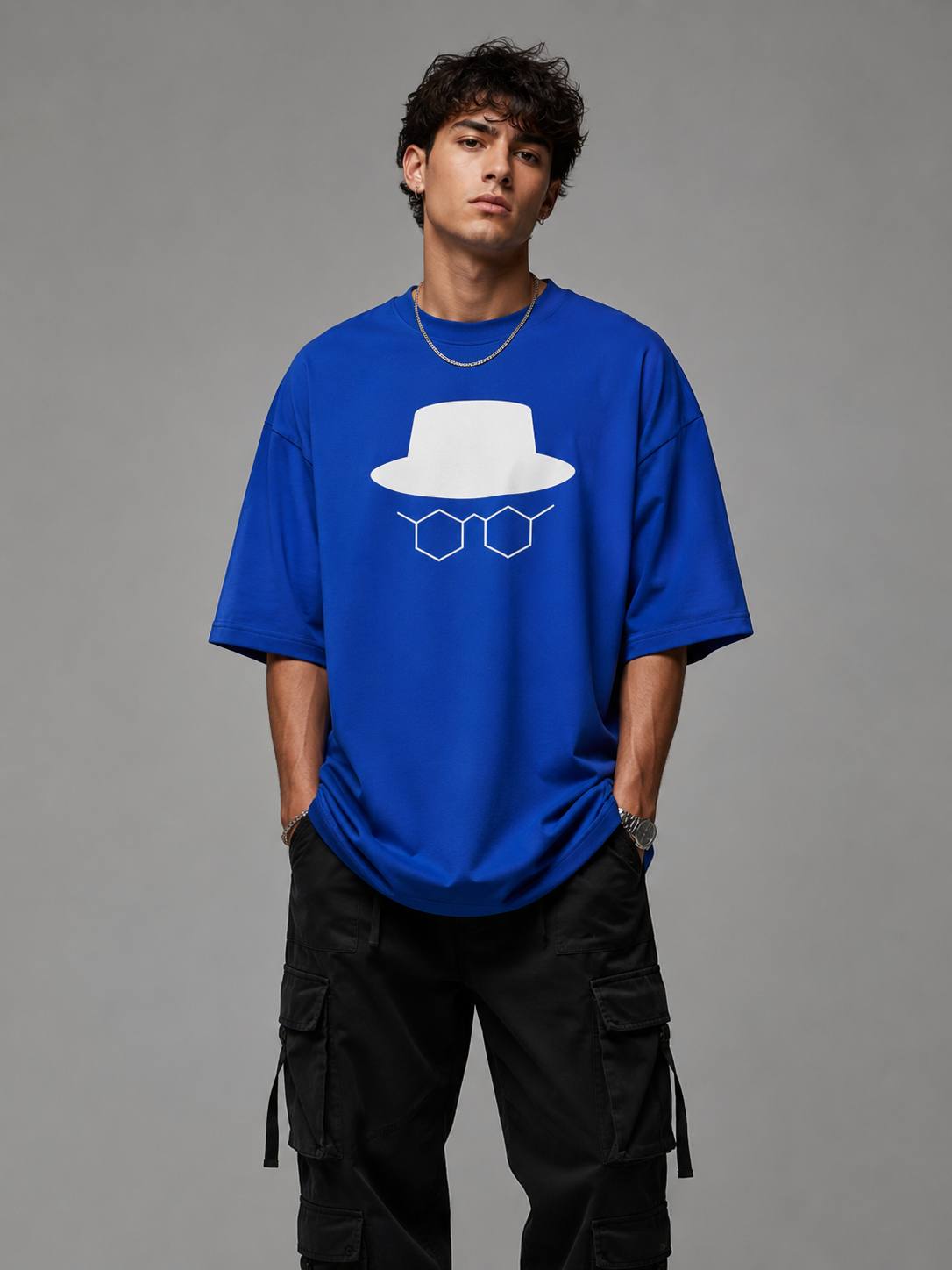 Zellee Minimalist Heisenberg Embroidered Oversized T-Shirt - Olive White