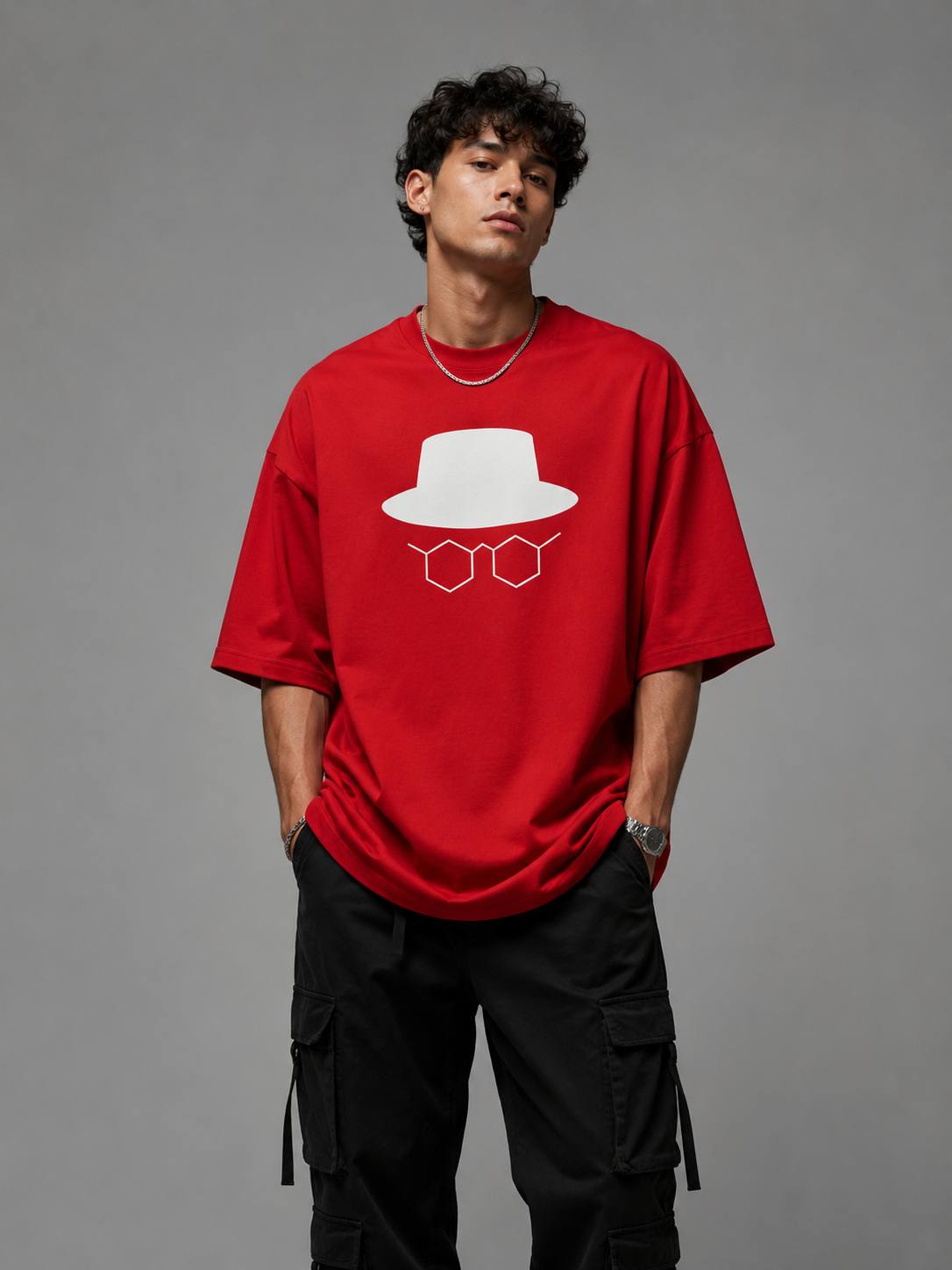Zellee Minimalist Heisenberg Embroidered Oversized T-Shirt - Olive White