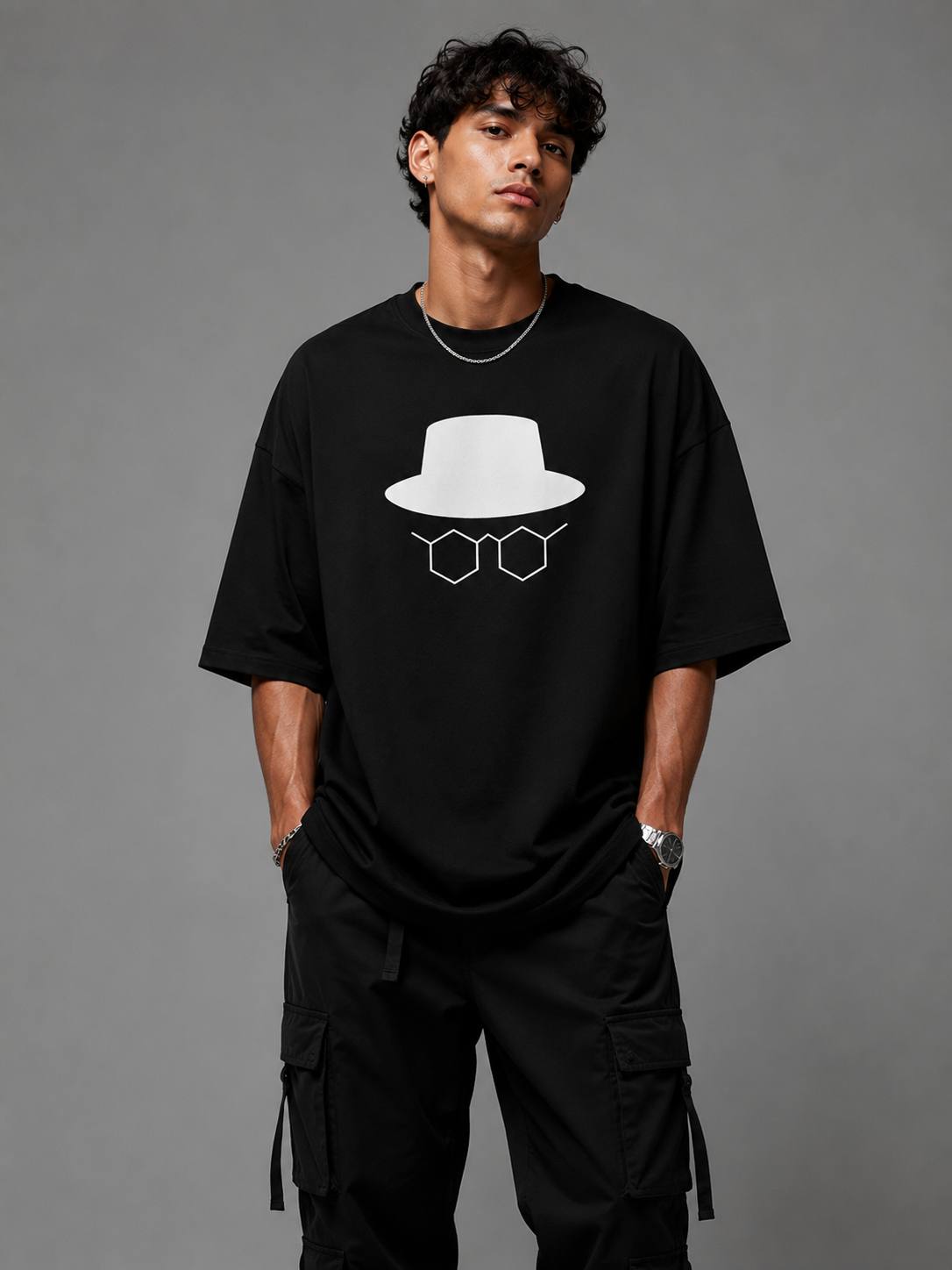 Zellee Minimalist Heisenberg Embroidered Oversized T-Shirt - Olive White