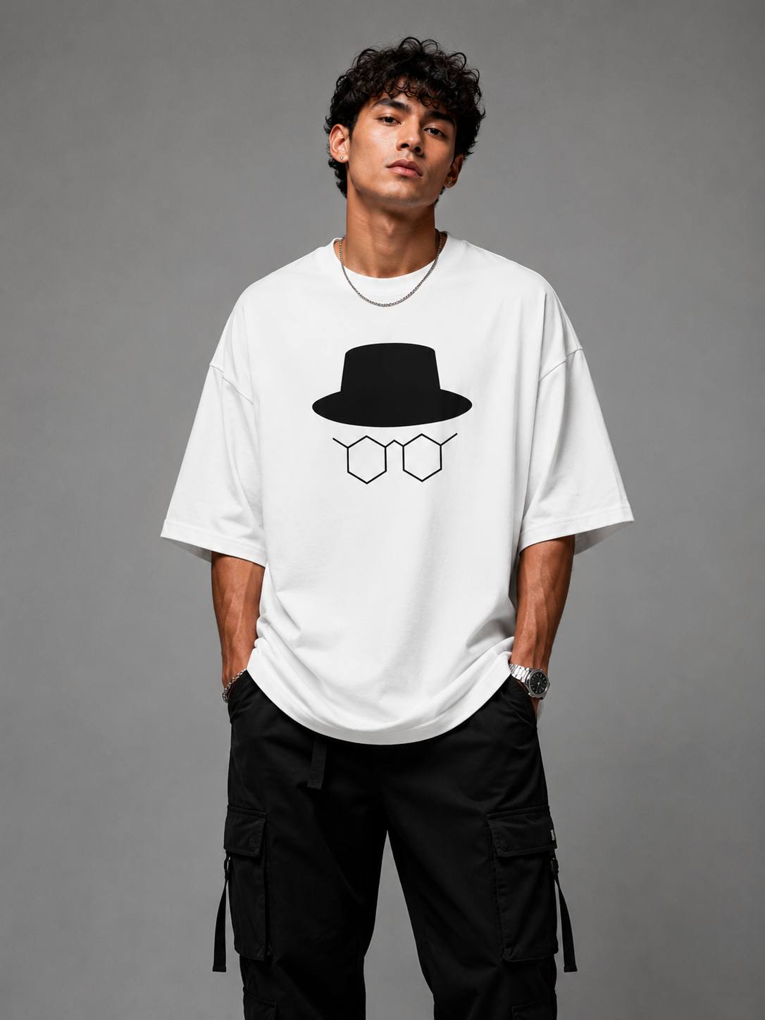 Zellee Minimalist Heisenberg Embroidered Oversized T-Shirt - Olive White