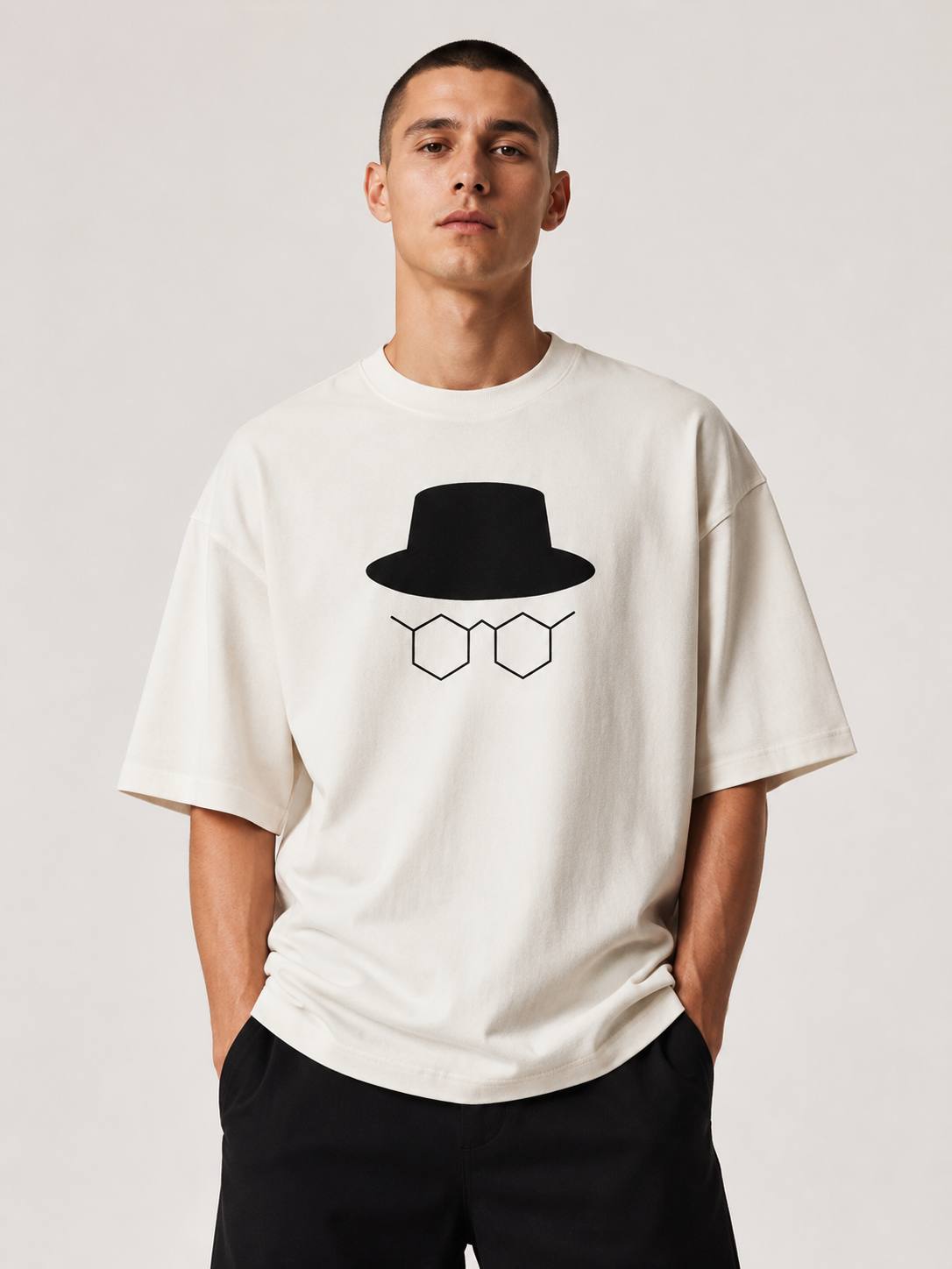 Zellee Minimalist Heisenberg Embroidered Oversized T-Shirt - Olive White