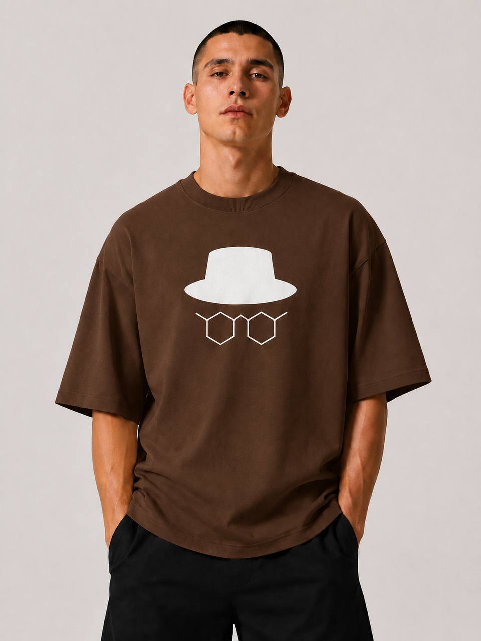 Zellee Minimalist Heisenberg Embroidered Oversized T-Shirt - Olive White