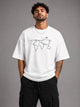 Zellee Men's White Oversized T-Shirt with Embroidered World Map