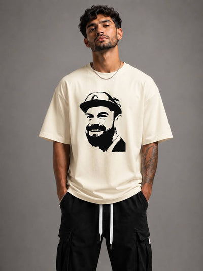 Zellee The King Kohli Embroidered Oversized T-Shirt - White