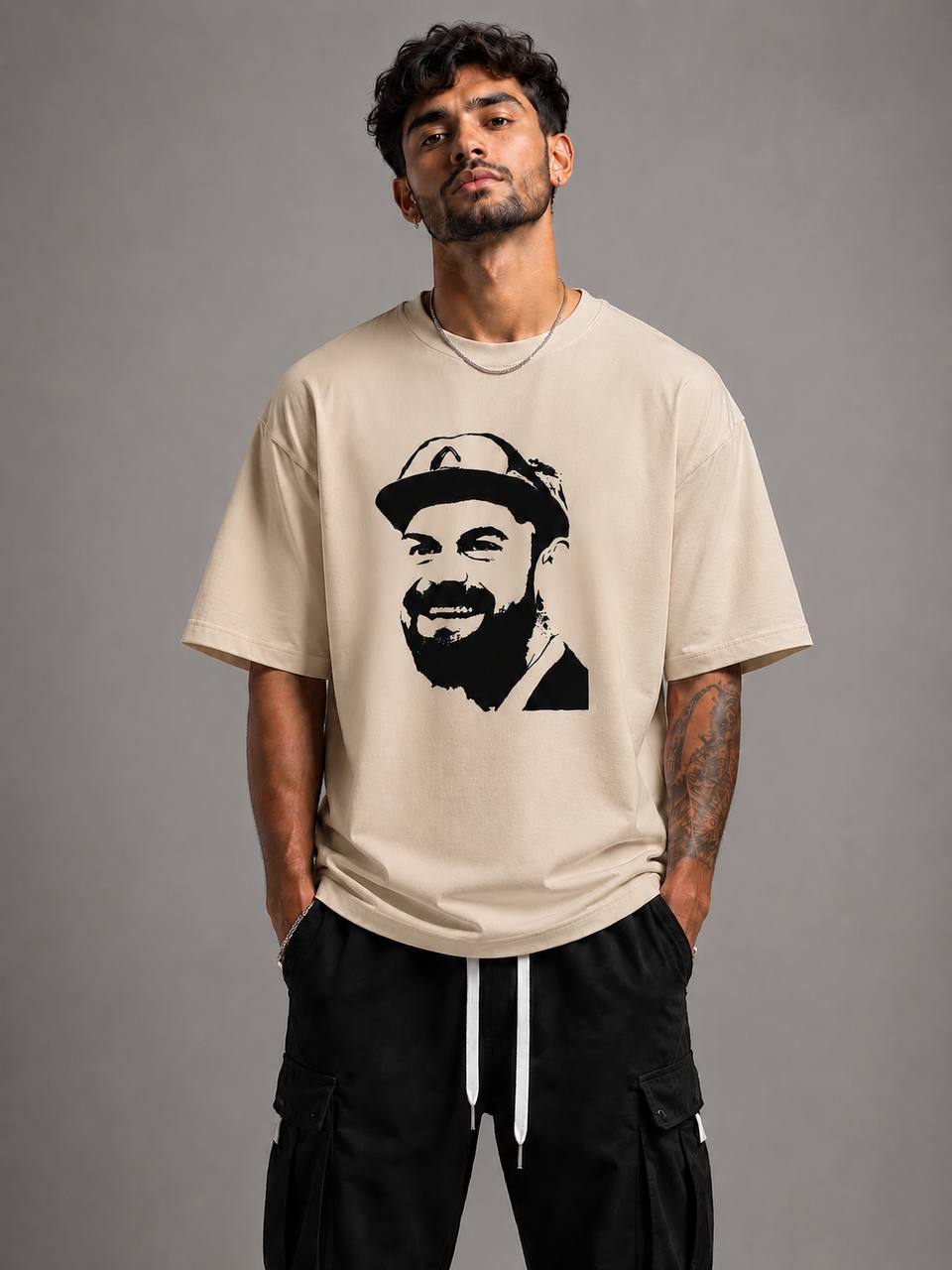 Zellee The King Kohli Embroidered Oversized T-Shirt - White